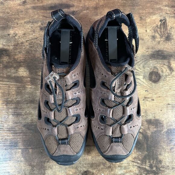 Lands End Sandals Mens 8 B Hiking Fishermans Flats Brown Suede Mesh Drawstring - Picture 2 of 7